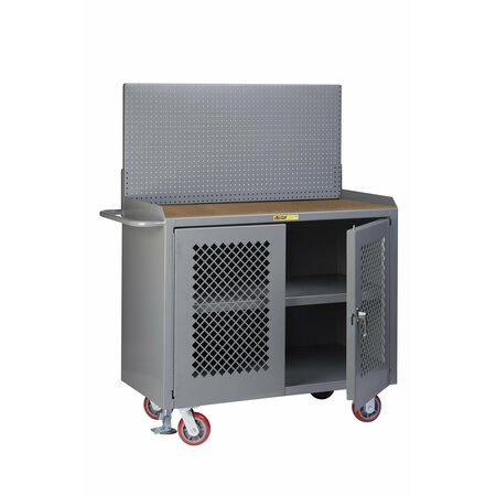 LITTLE GIANT Mobile Bench, 36"W, 2 Perf Doors, Center Shelf, Pegboard, Hardboard MHP32D-36-FL-PB